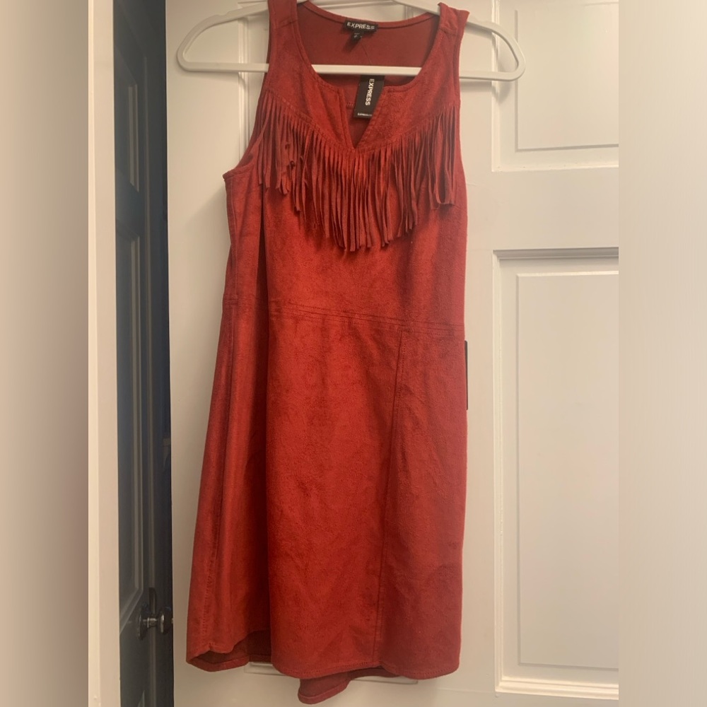 Express Faux Suede Fringe Dress XS NWT